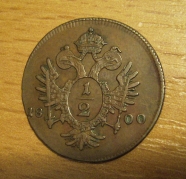 1/2 krejcar  1800 A, -0/1+