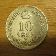10 krejcar  1862 V, -0/1+,  RR!!