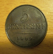 5 centesimi 1849 M, 1/1