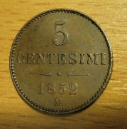 5 centesimi 1852 M, -0/0-
