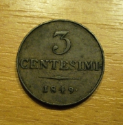 3 centesimi 1849 M,  1/1 R!