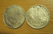 2 ks 6kr.1848C,10 kr1872 b.z 0/1
