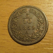 5/10 krejcar  1859 A, -0/0- !!