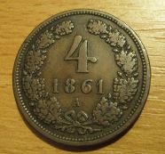 4 krejcar  1861 A, 1/1- !!