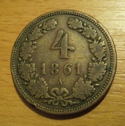 4 krejcar  1861 A, +2/2 !!