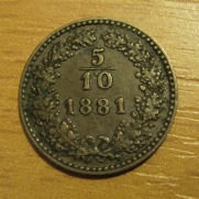 5/10 krejcar 1881 b.z. +1/1+ 