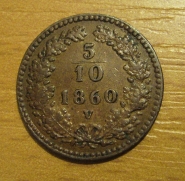 5/10 krejcar  1860 V, +1/1+ RR!!