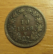 5/10 krejcar  1858 V, +1/1+ RR!!