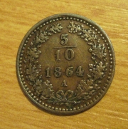 5/10 krejcar  1864 A, 1/1 R!!