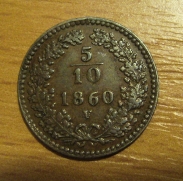 5/10 krejcar  1860 V, 1/1 R!!
