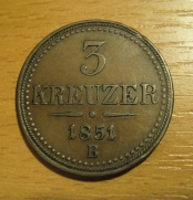 3 krejcar 1851 B, 1/1